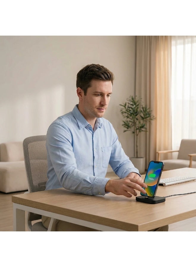 Bluejw Mobile Phone Wireless Fast Charging Station Stand For iPhone Fast Charge Lighting Dock Black Wireless Charger for Travel Phone Apple iPhone Charging Holder Black Suitable for iPhones (Only Lightning Charging Port) - Image 4